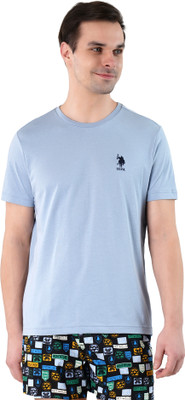 U.S. POLO ASSN. Solid Men Round Neck Blue T-Shirt