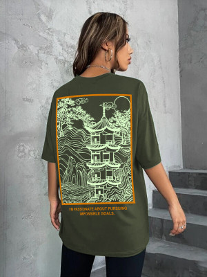 METRONAUT Printed, Typography Women Round Neck Dark Green T-Shirt