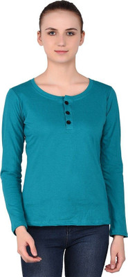 tfurnish Solid Men Henley Neck Light Blue T-Shirt