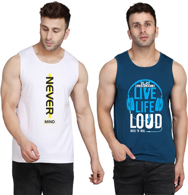 SLOWLORIS Printed, Colorblock Men Round Neck Dark Blue, White T-Shirt