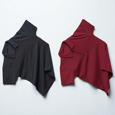 GIBBONTE Solid Men Zip Neck Black, Maroon T-Shirt