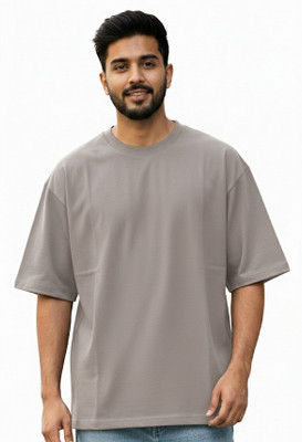 Estixx Solid Men Round Neck Grey T-Shirt