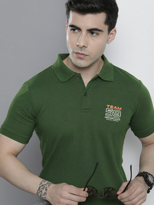 The Indian Garage Co. Solid Men Polo Neck Green T-Shirt