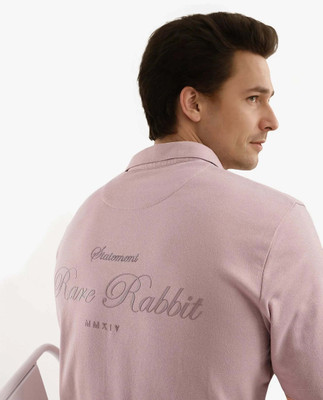 RARE RABBIT Solid Men Polo Neck Pink T-Shirt