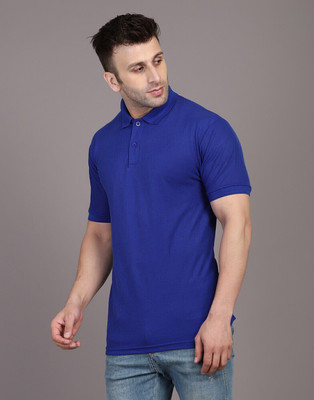 Lakshya Fashions Solid Men Polo Neck Blue T-Shirt