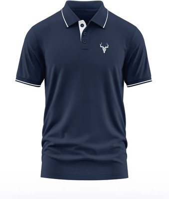 Warriorworld Printed Men Polo Neck Navy Blue T-Shirt