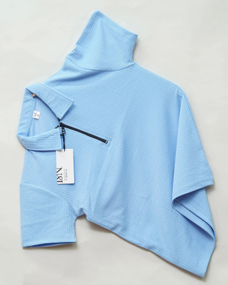 N AND J Self Design Men Zip Neck Light Blue T-Shirt