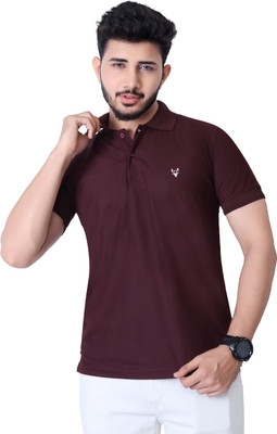 Ellegory Solid Men Polo Neck Maroon T-Shirt