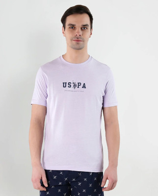 U.S. POLO ASSN. Printed Men Round Neck Pink T-Shirt