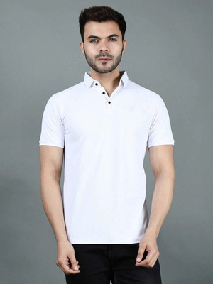 Magneto Striped Men Polo Neck White, Multicolor T-Shirt