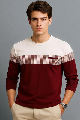 Autna Colorblock Men Round Neck Maroon T-Shirt