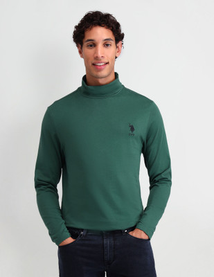 U.S. POLO ASSN. Solid Men Turtle Neck Green T-Shirt