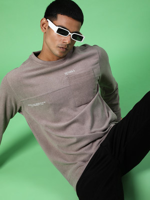 V-MART Solid Men Round Neck Brown T-Shirt