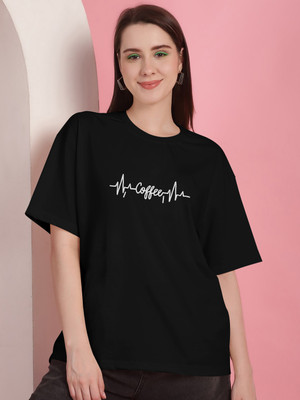 parthcreation Printed Women Round Neck Black T-Shirt