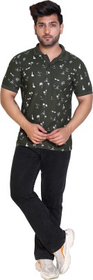 GALAXYGARMENTS Printed Men Polo Neck Green T-Shirt