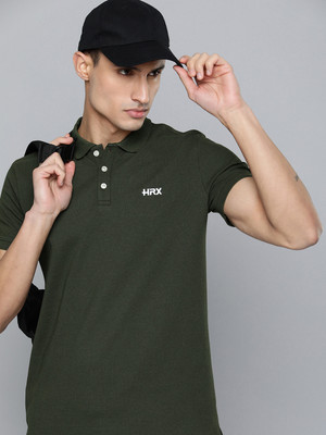 HRX by Hrithik Roshan Solid Men Polo Neck Dark Green T-Shirt