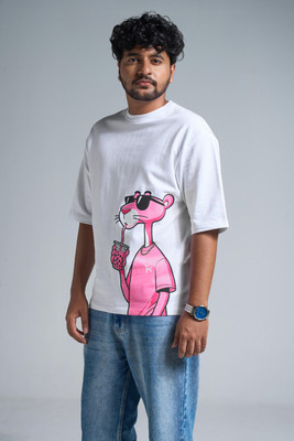 VEYRE Printed Men Round Neck Pink T-Shirt