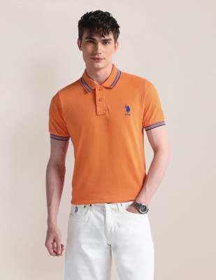 U.S. POLO ASSN. Solid Men Polo Neck Orange T-Shirt
