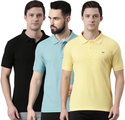 Force NXT Solid Men Polo Neck Yellow, Light Blue, Black T-Shirt
