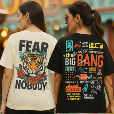 Fabflee Printed Women Round Neck Multicolor T-Shirt