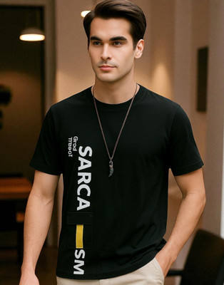FASHIUM Printed Men Round Neck Black T-Shirt