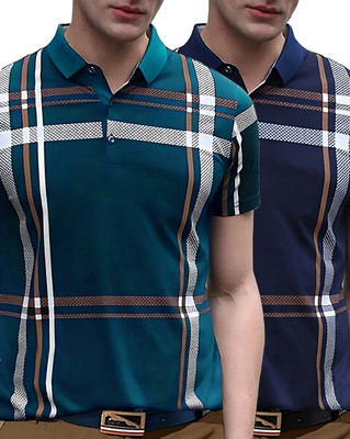 AUSK Checkered Men Polo Neck Multicolor T-Shirt