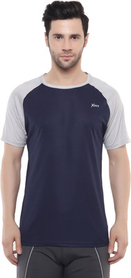 Xohy Sporty Men Round Neck Navy Blue T-Shirt