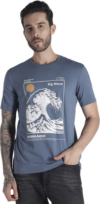 Rare Bond Studios Printed, Graphic Print Men Round Neck Blue T-Shirt