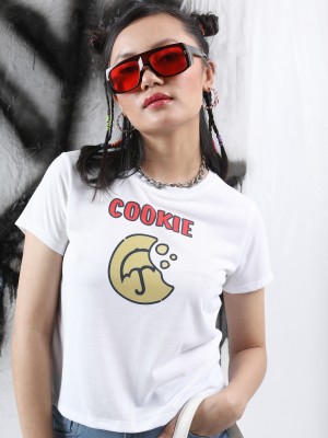 Tokyo Talkies Printed Women Round Neck White T-Shirt