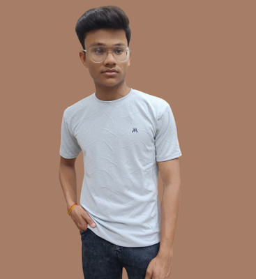 SmartyWorld Solid Men Round Neck Grey T-Shirt
