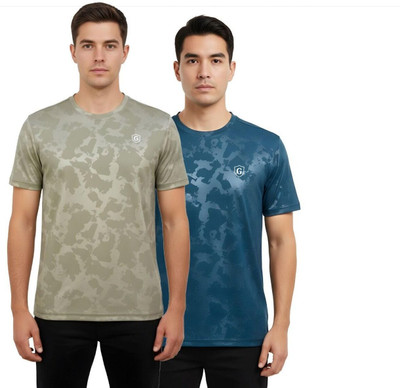 Gur Style Solid Men Round Neck Blue, Green T-Shirt