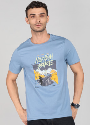 Roadster Graphic Print Men Round Neck Light Blue T-Shirt
