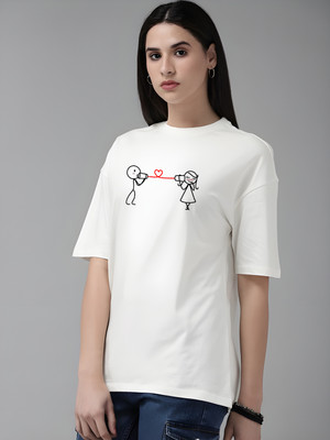 Kaido Graphic Print Women Round Neck White T-Shirt