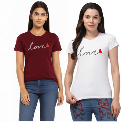 Sample Printed Women Round Neck Maroon T-Shirt