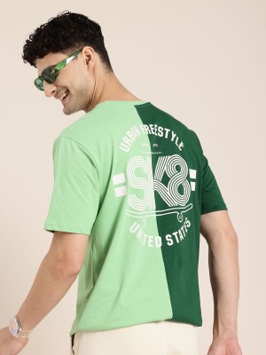 HERE&NOW Printed Men Round Neck Green T-Shirt