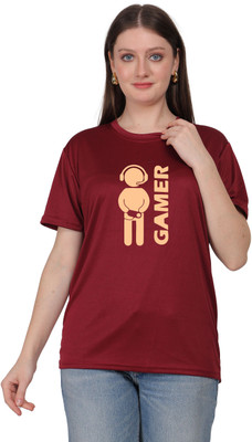 EKTABAZAR Graphic Print Women Round Neck Maroon T-Shirt