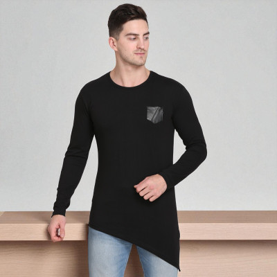 Faricon Trend Solid Men Round Neck Black T-Shirt