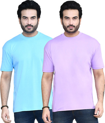 altius Solid Men Round Neck Light Blue, Purple T-Shirt
