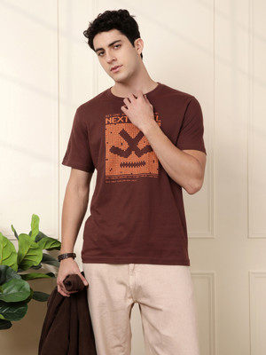 WROGN Printed Men Crew Neck Brown T-Shirt