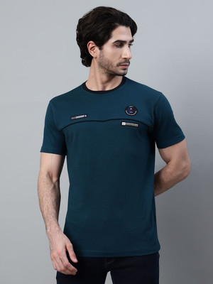 CANTABIL Self Design Men Round Neck Blue T-Shirt
