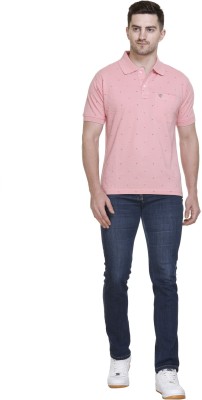 Otaya Plus Printed Men Polo Neck Pink T-Shirt