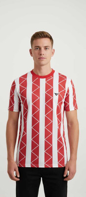 vtswear Geometric Print Men Round Neck Red, White T-Shirt