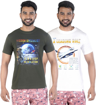 COLORS by Rupa Frontline Graphic Print Men Round Neck Dark Green, White T-Shirt