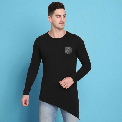 Faricon Trend Solid Men Round Neck Black T-Shirt