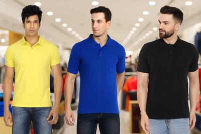 KETEX Solid Men Polo Neck Multicolor T-Shirt