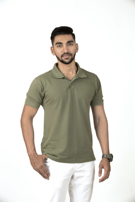 Lynx Solid Men Polo Neck Green T-Shirt