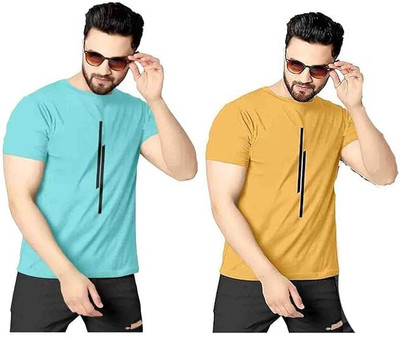 MISTY COLLECTION Solid Men Round Neck Light Green, Yellow T-Shirt