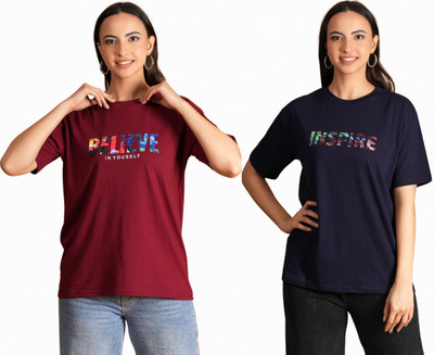 METRONAUT Printed Women Round Neck Multicolor T-Shirt