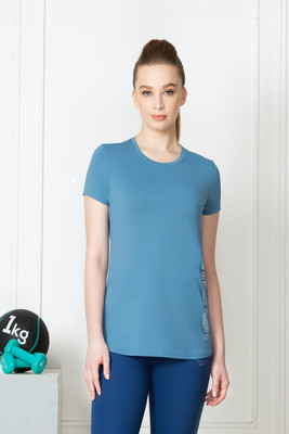VAN HEUSEN Solid Women Round Neck Blue T-Shirt