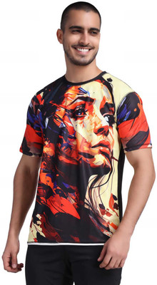 Yellow Tree Printed Men Round Neck Multicolor T-Shirt